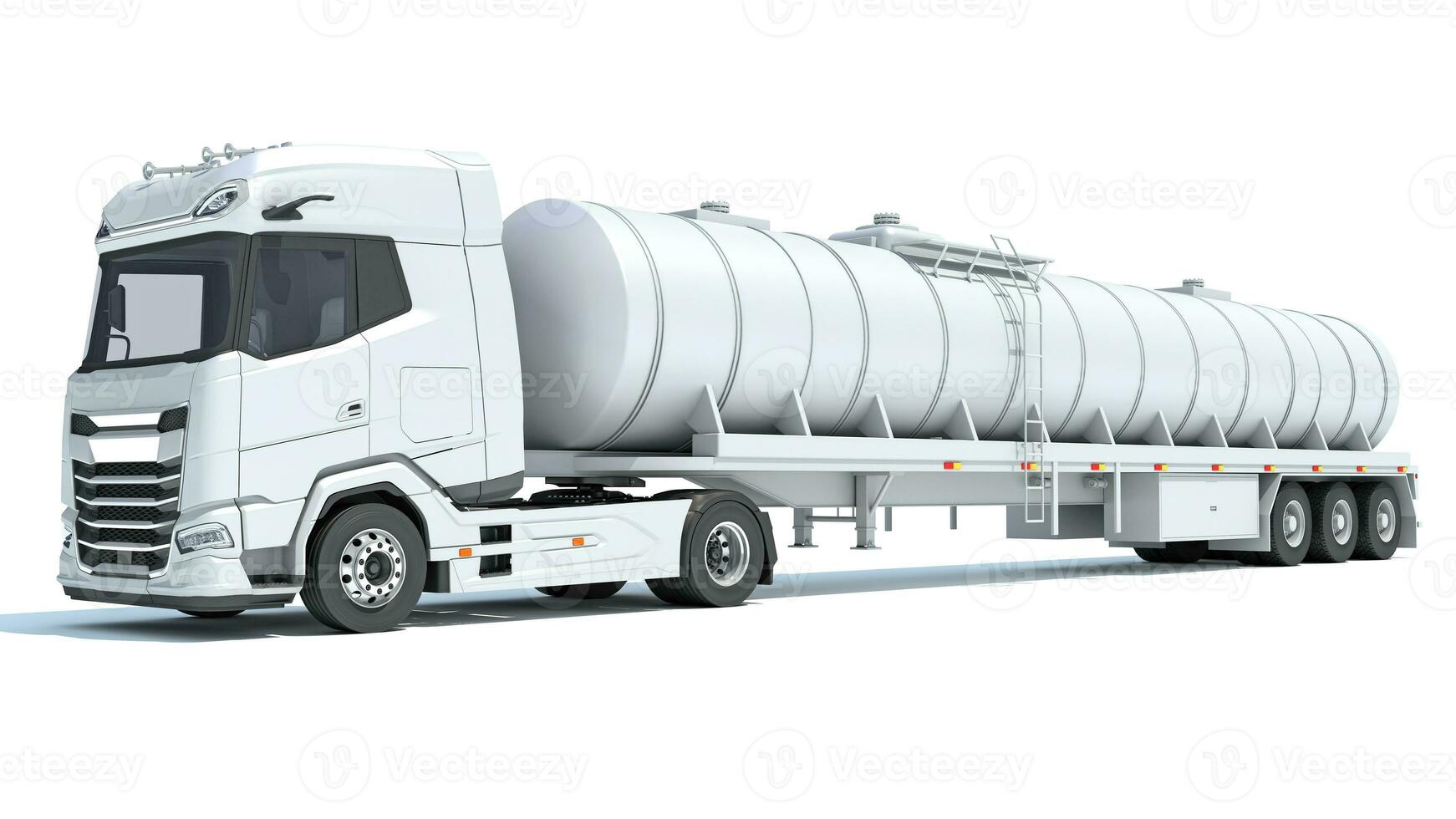zwaar vrachtauto met tank aanhangwagen 3d renderen Aan wit achtergrond foto