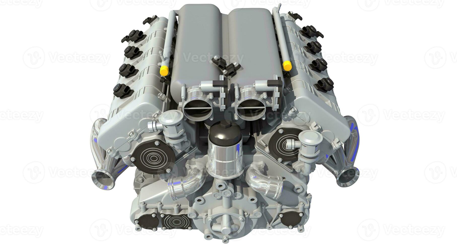 v8 auto motor 3d renderen Aan wit achtergrond foto