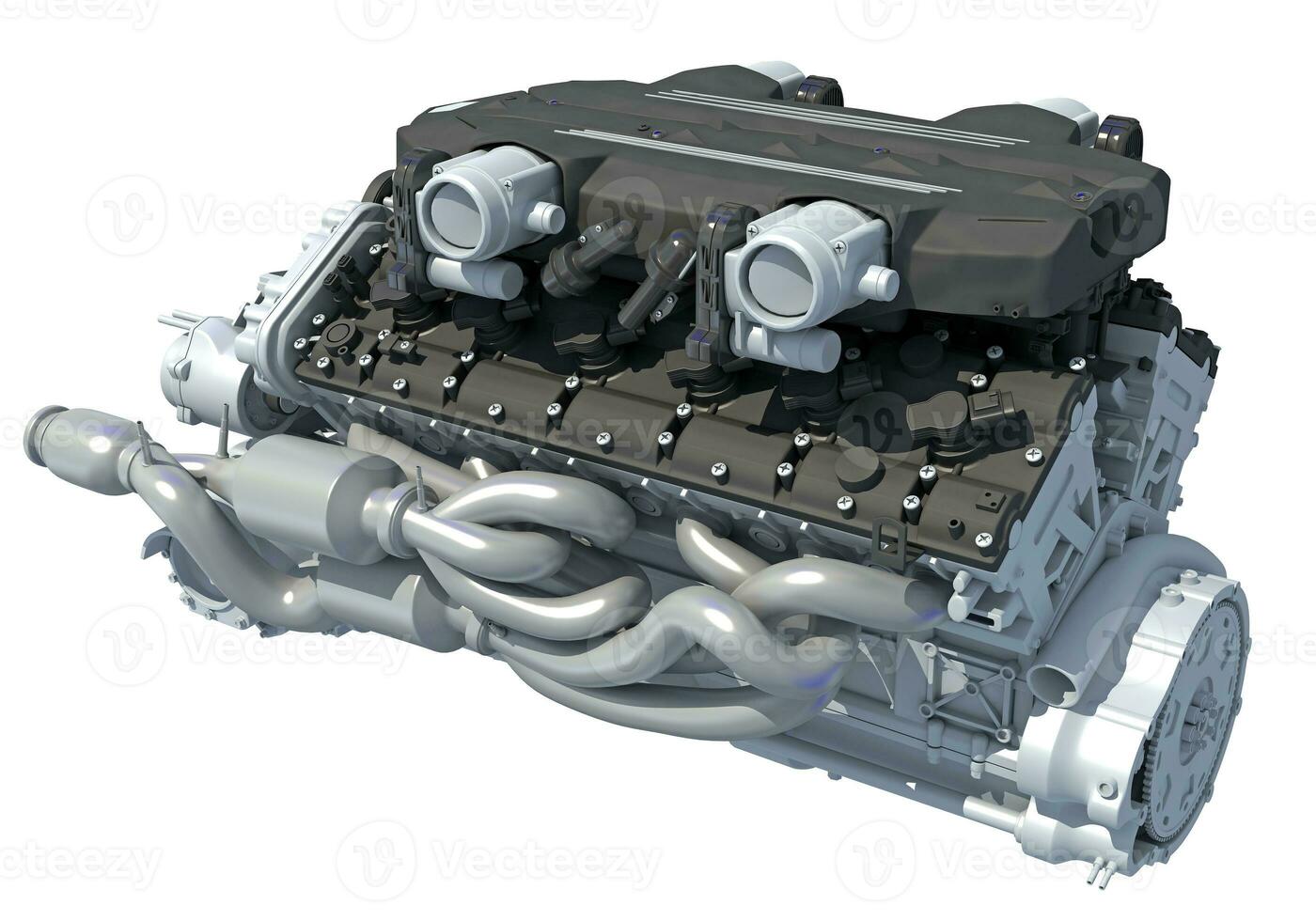 v12 auto motor 3d renderen Aan wit achtergrond foto