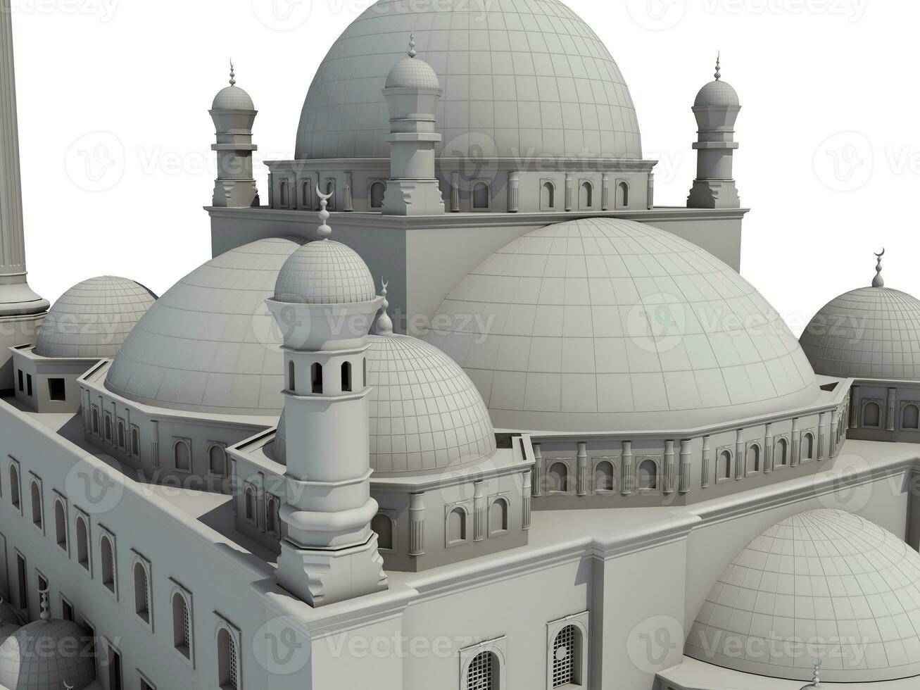 moskee religieus gebouw 3d renderen Aan wit achtergrond foto