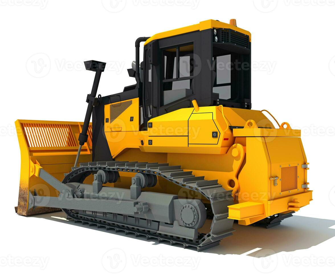 bijgehouden bulldozer zwaar bouw machinerie 3d renderen Aan wit achtergrond foto