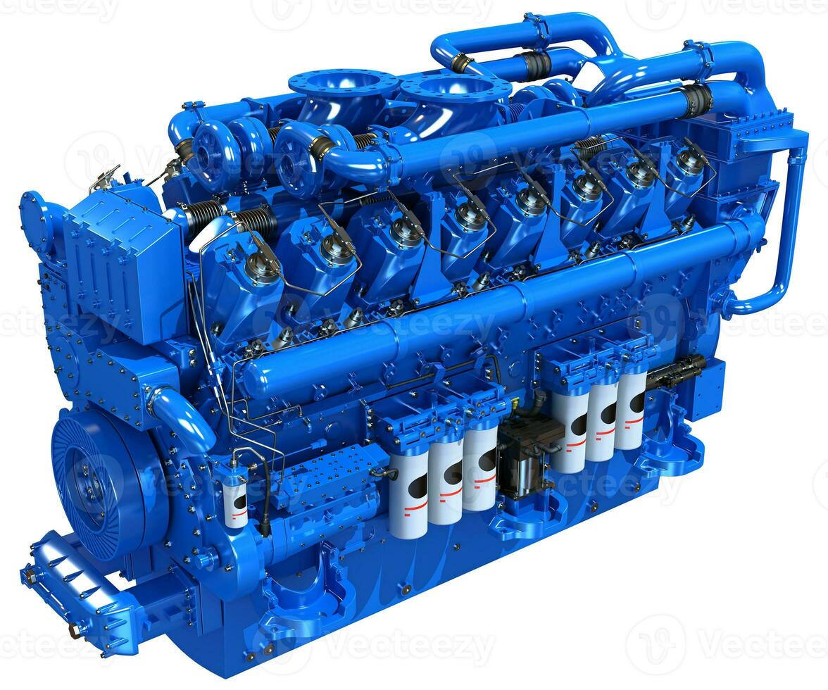 industrieel diesel motor 3d renderen Aan wit achtergrond foto