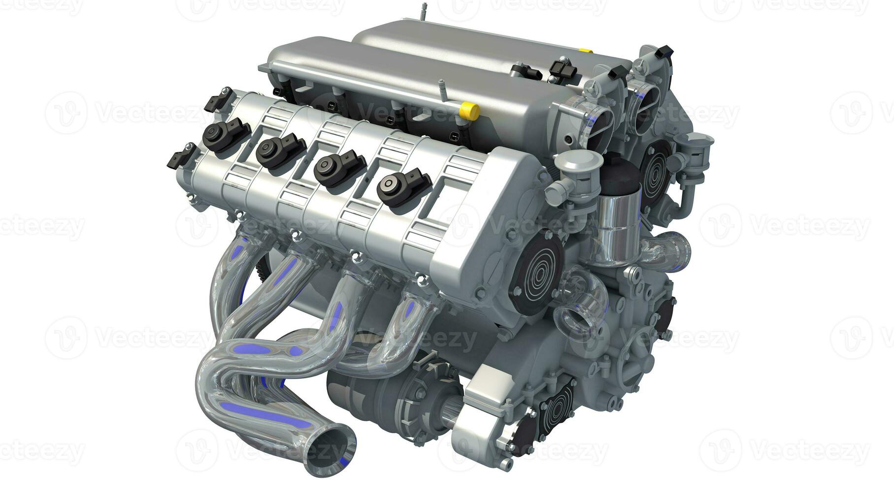 v8 auto motor 3d renderen Aan wit achtergrond foto