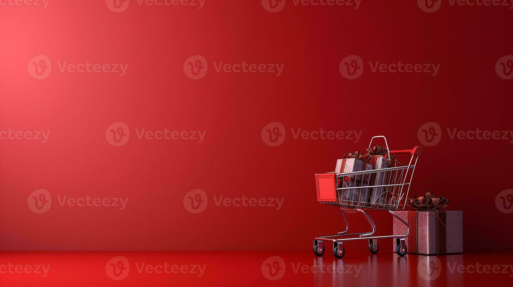 ai gegenereerd boodschappen doen trolley of kar resting Aan de oppervlak. supermarkt handkar voor boodschappen. concept banier voor aankopen. foto