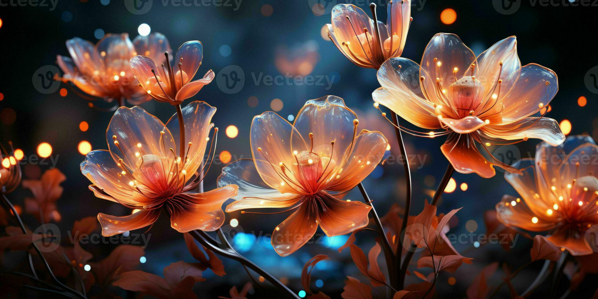 ai gegenereerd mooi bloemen bloeien met glimmend licht effect. generatief ai foto