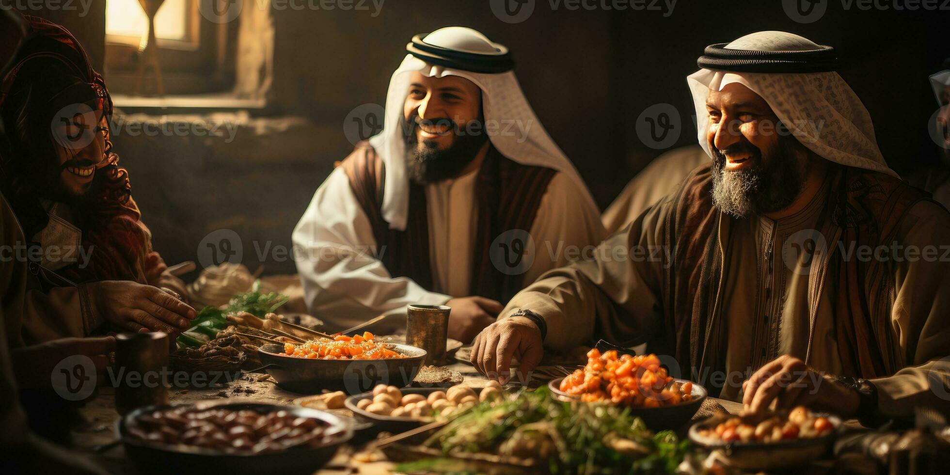 ai gegenereerd moslims verzamelen samen in Ramadan. Arabisch moslim volkeren. generatief ai foto