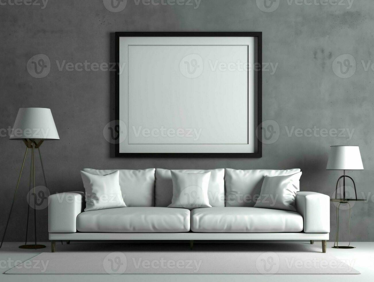 ai gegenereerd modern en minimalistische leven kamer interieur ontwerp met blanco wit afbeelding kader model. generatief ai foto