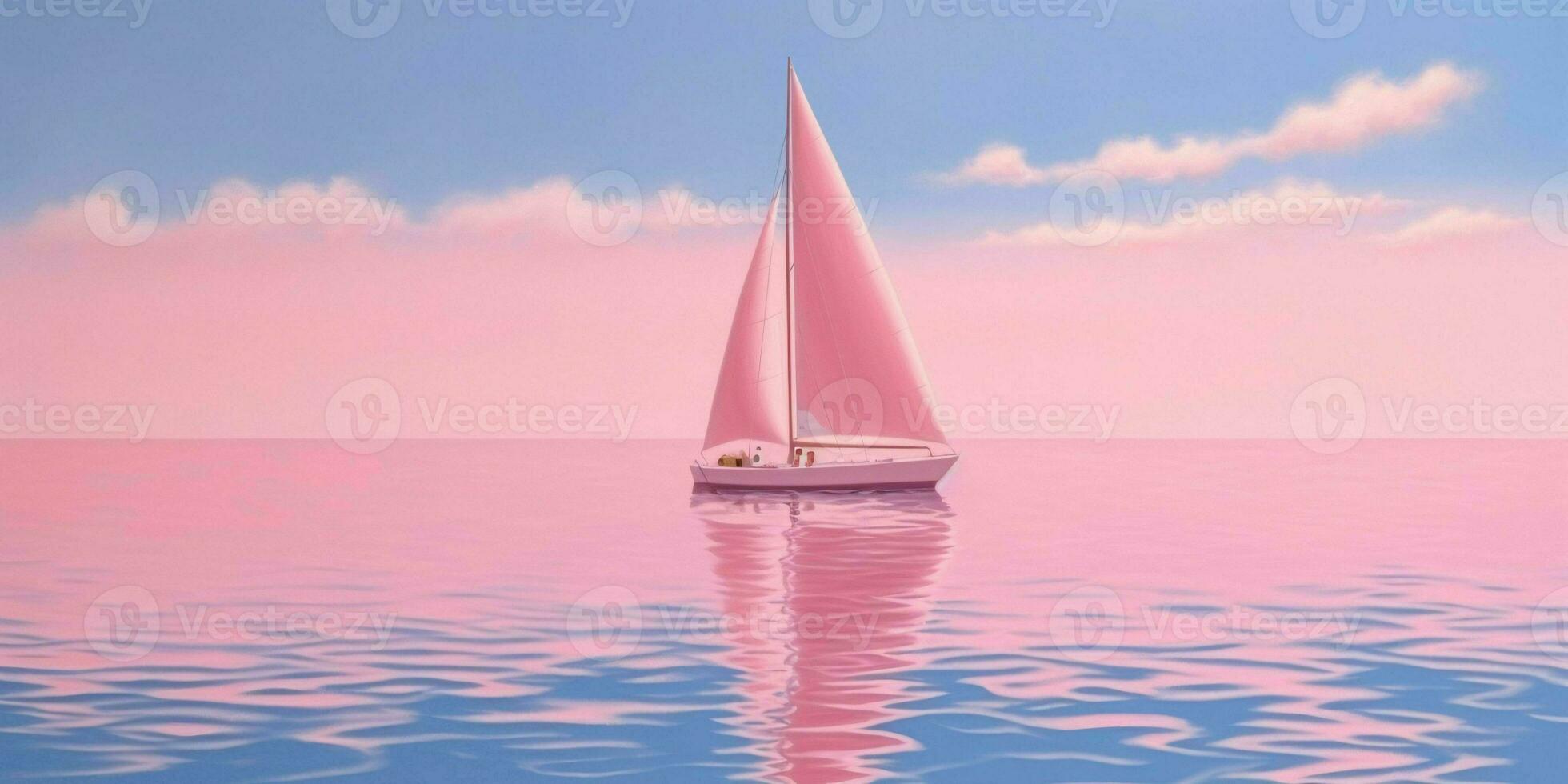 ai gegenereerd zeilboot Aan roze zee en roze lucht visie. generatief ai foto