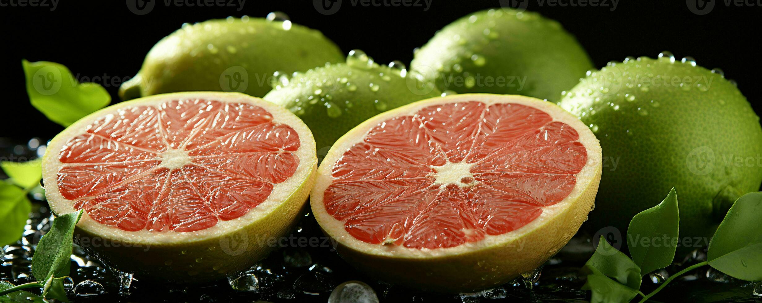 ai gegenereerd gesneden vers grapefruits met water druppels. pomelo vruchten. generatief ai foto