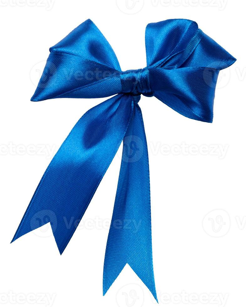 gebonden boog gemaakt van blauw zijde lint Aan een geïsoleerd achtergrond, decor voor een geschenk foto