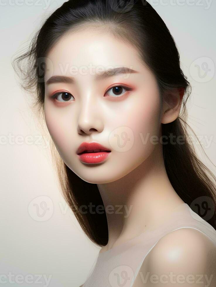 ai gegenereerd portret van mooi Japans vrouw Aan geïsoleerd wit achtergrond foto