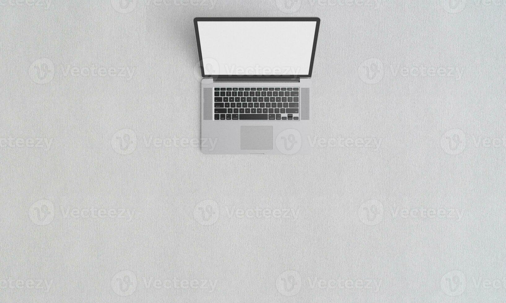 laptop mockup wit papier structuur behang geïsoleerd wit achtergrond foto