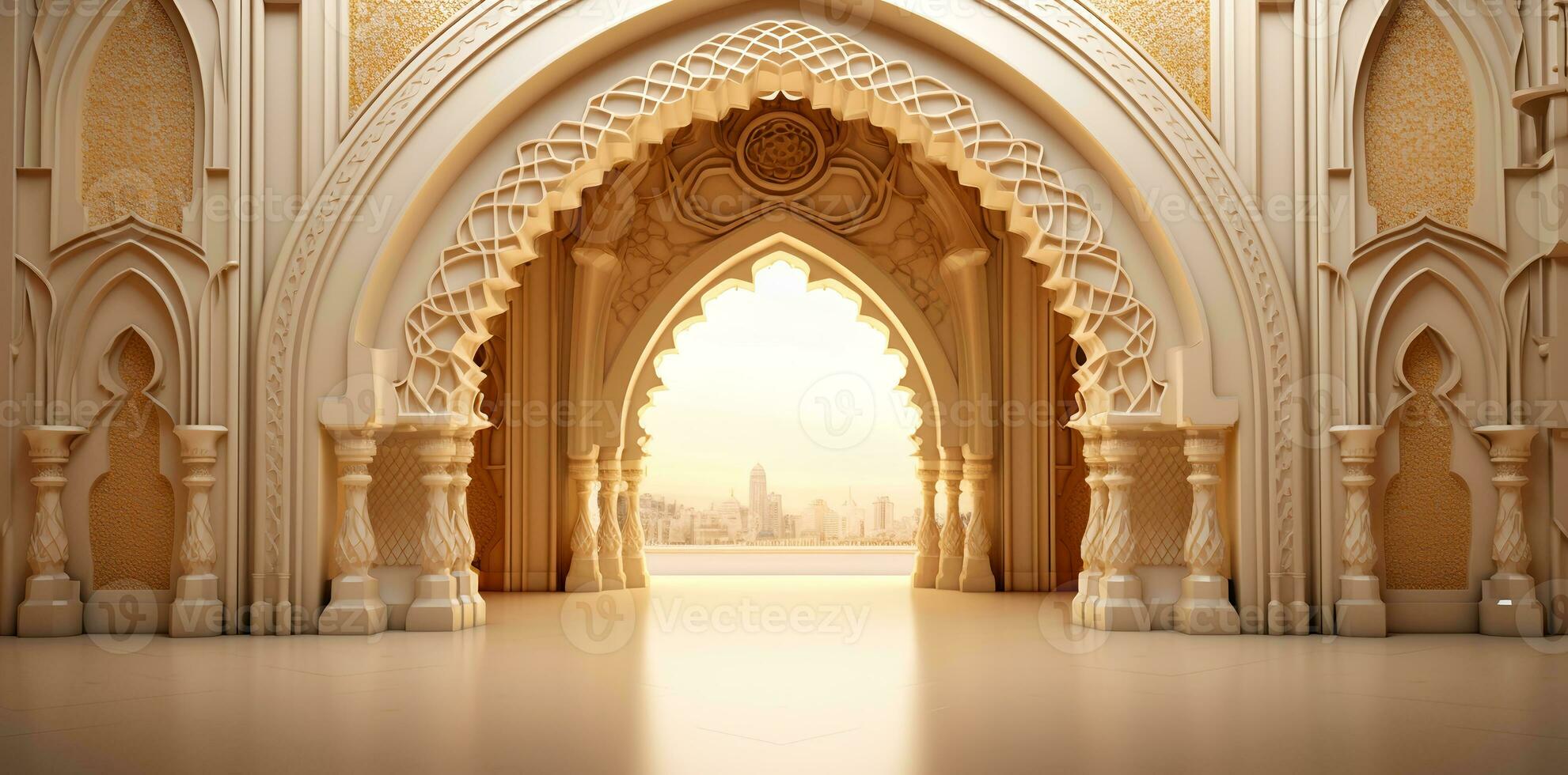ai gegenereerd elegant groots moskee deur boog interieur foto