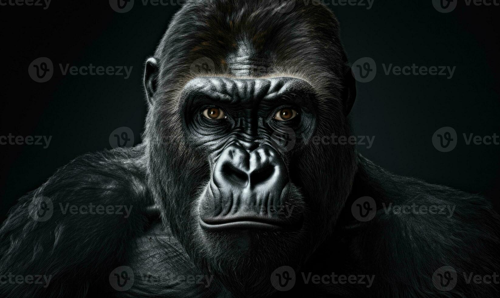 ai gegenereerd dichtbij omhoog van een zwart gorilla gezicht. wild dier van oerwoud. generatief ai foto