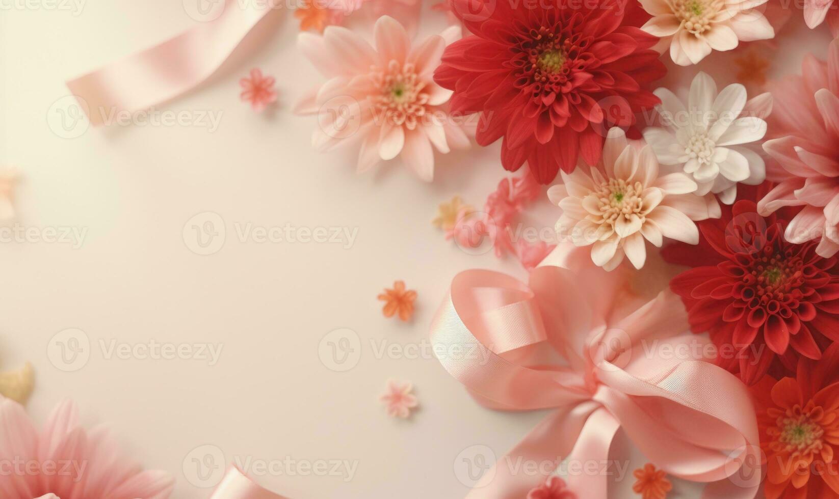 ai gegenereerd top visie van roze en wit bloemen Aan wit achtergrond met kopiëren ruimte foto