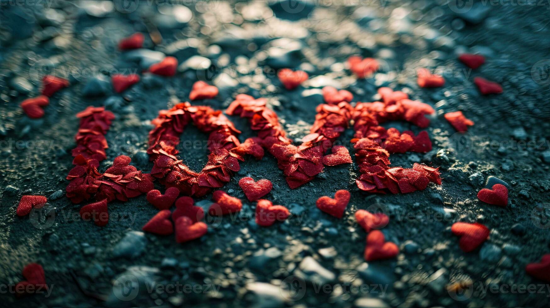 ai gegenereerd opschrift liefde met rood harten Aan de asfalt, ai generatief foto