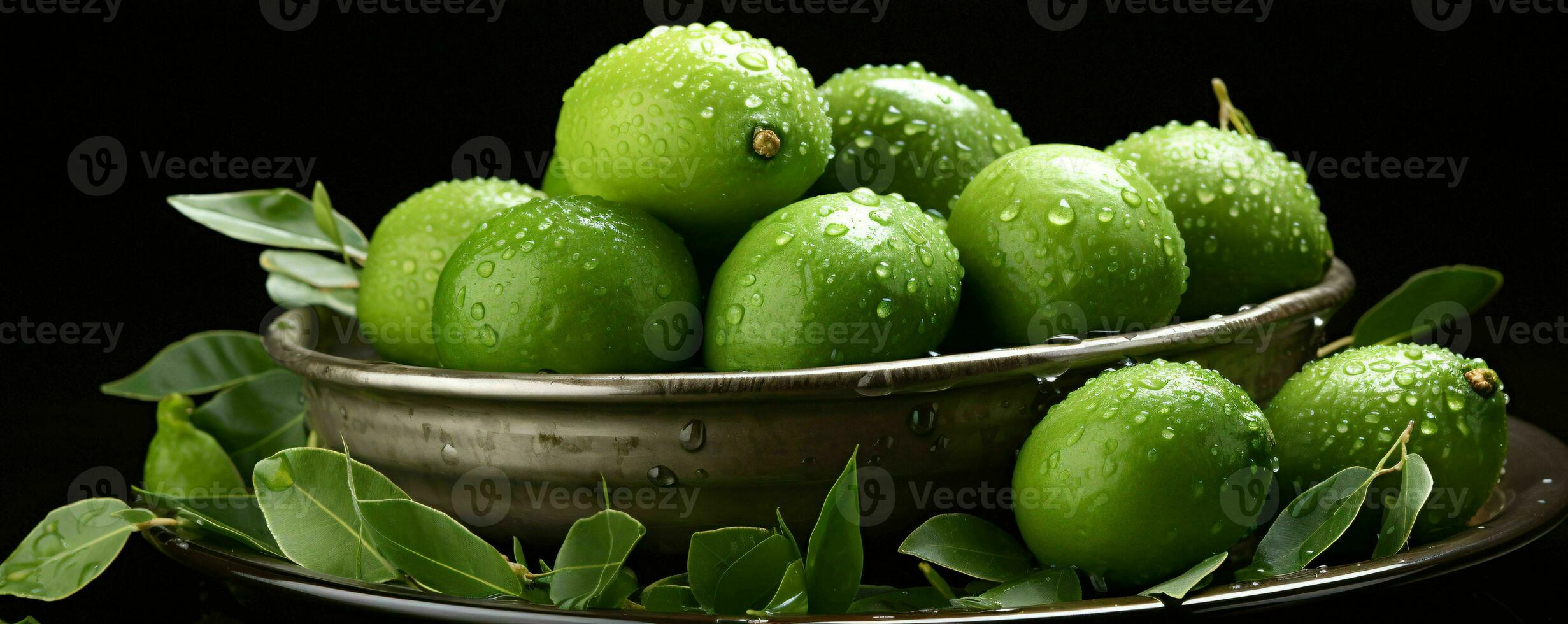 ai gegenereerd vers feijoa fruit met water druppels geïsoleerd Aan zwart achtergrond. acca sellowiana. generatief ai foto