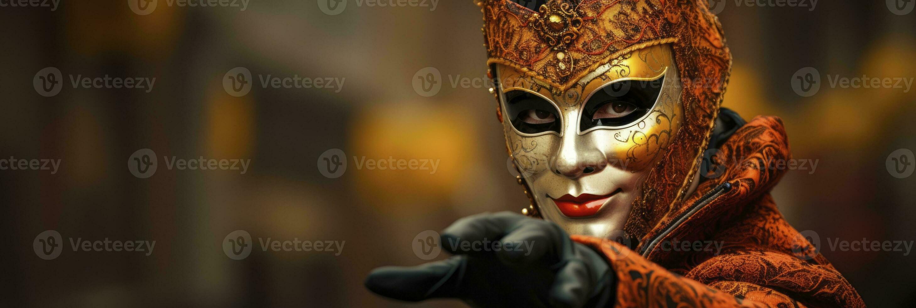 ai gegenereerd een Mens gekleed in een luxe Venetiaanse carnaval masker. generatief ai foto