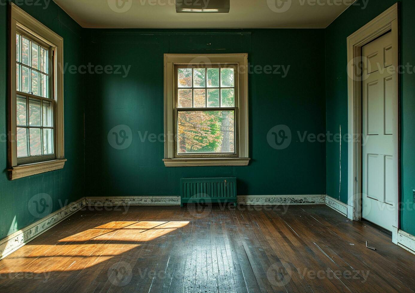 ai gegenereerd leeg meester slaapkamer met donker groen muur foto