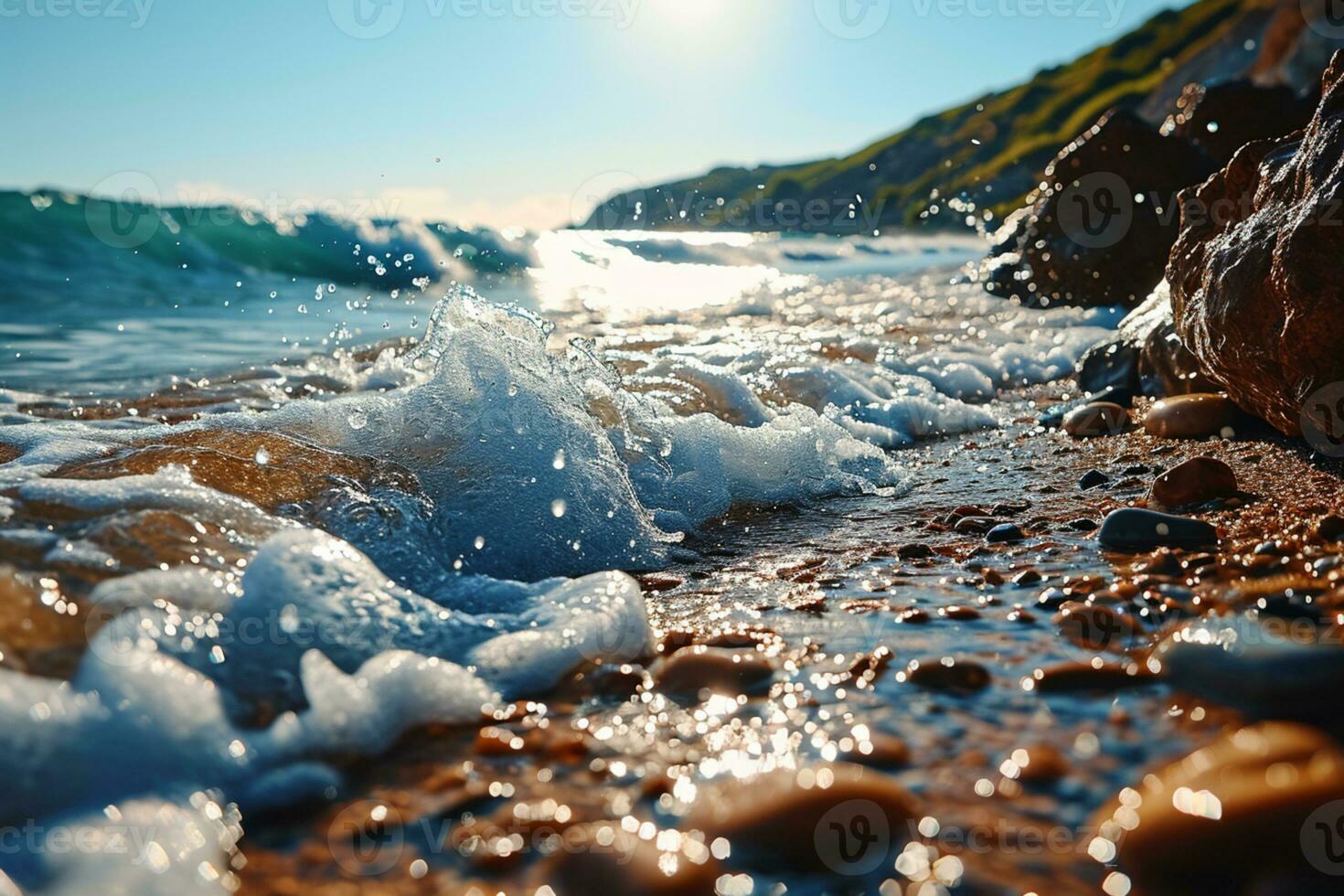 ai gegenereerd dichtbij omhoog van een strand met helder lucht foto