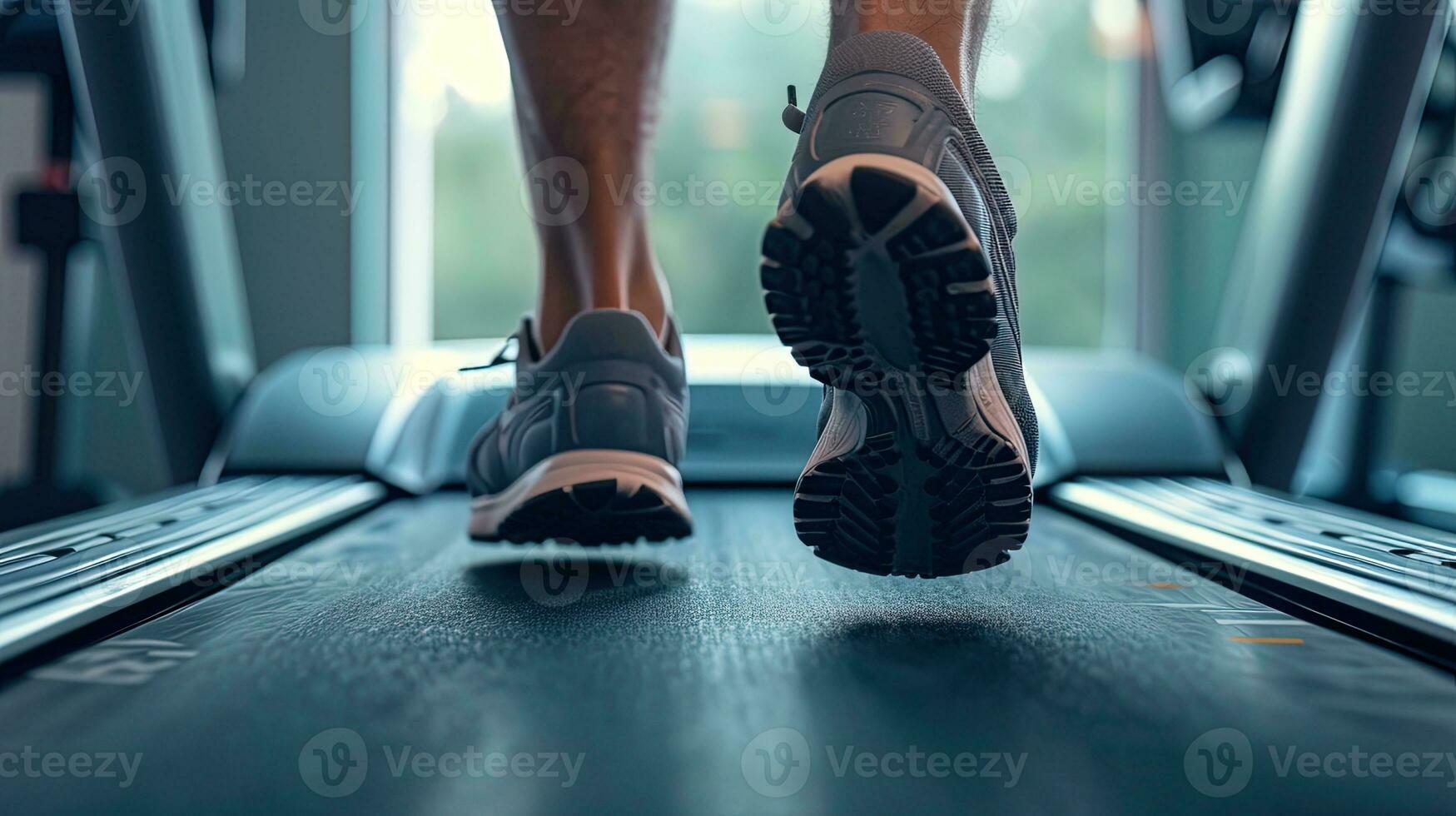 ai gegenereerd Mens rennen Aan een loopband in een Sportschool, ai generatief foto