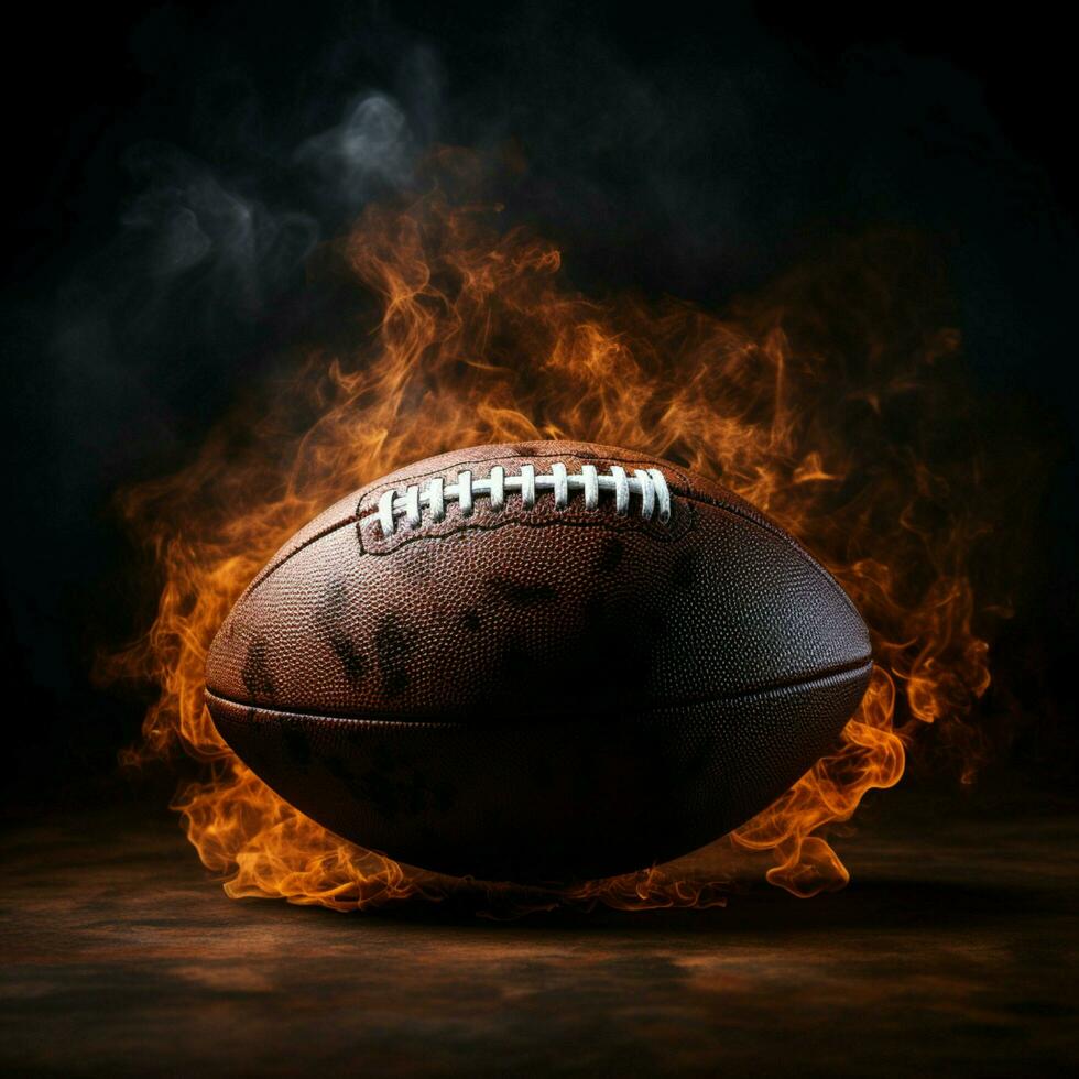 ai gegenereerd dramatisch dichtbij omhoog van een Amerikaans Amerikaans voetbal bal omringd door rook voor sociaal media post grootte foto