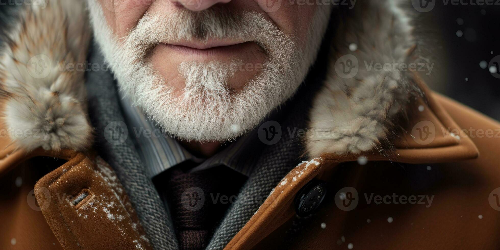 ai gegenereerd ouderen heer met baard, voortreffelijk vacht jas. ai generatief. foto