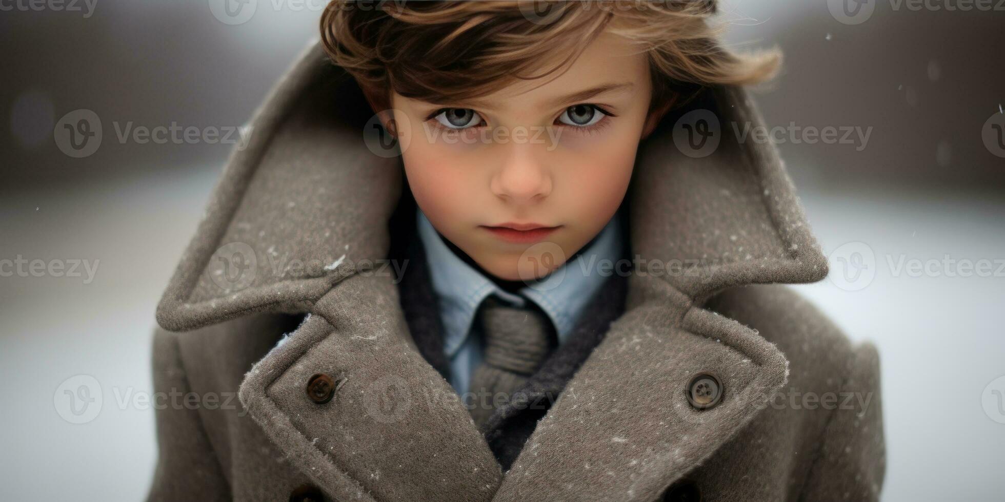 ai gegenereerd warm, uitnodigend beeld van een jongen in een met een kap jas. ai generatief. foto