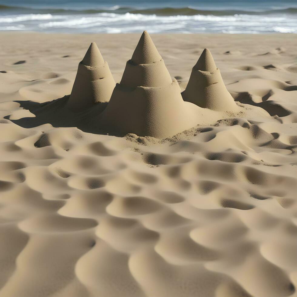 ai gegenereerd zand kastelen Aan de strand foto