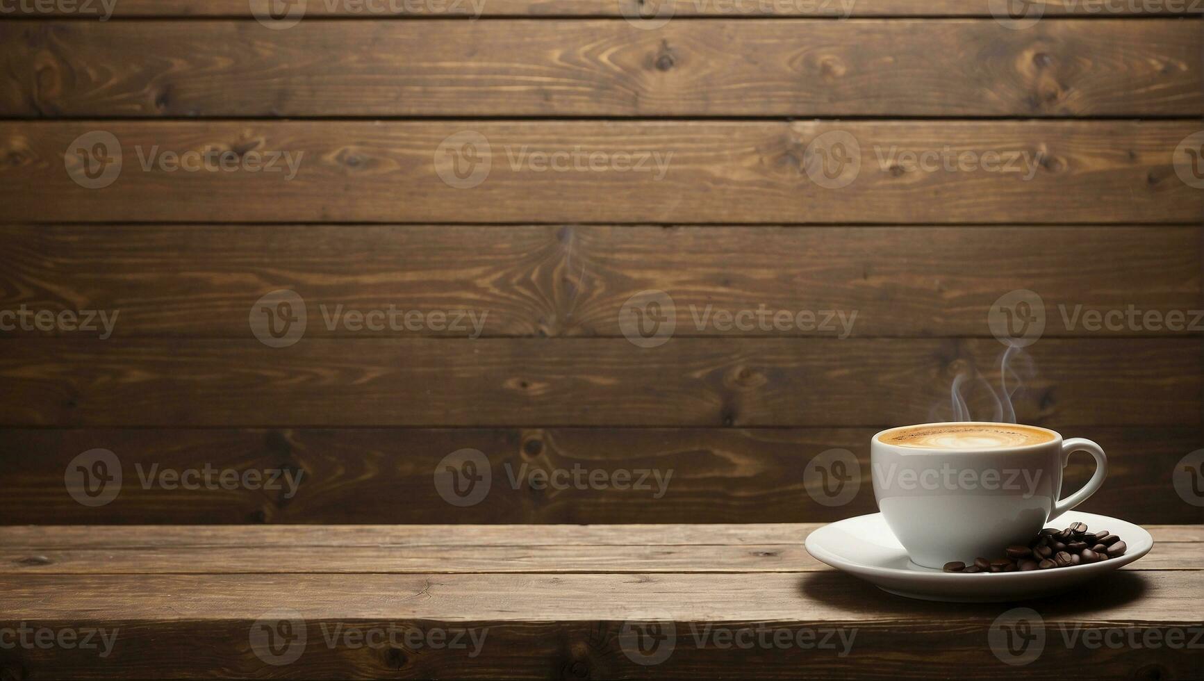 koffie kop Aan houten tafel met koffie bonen Aan houten achtergrond ai genereren foto