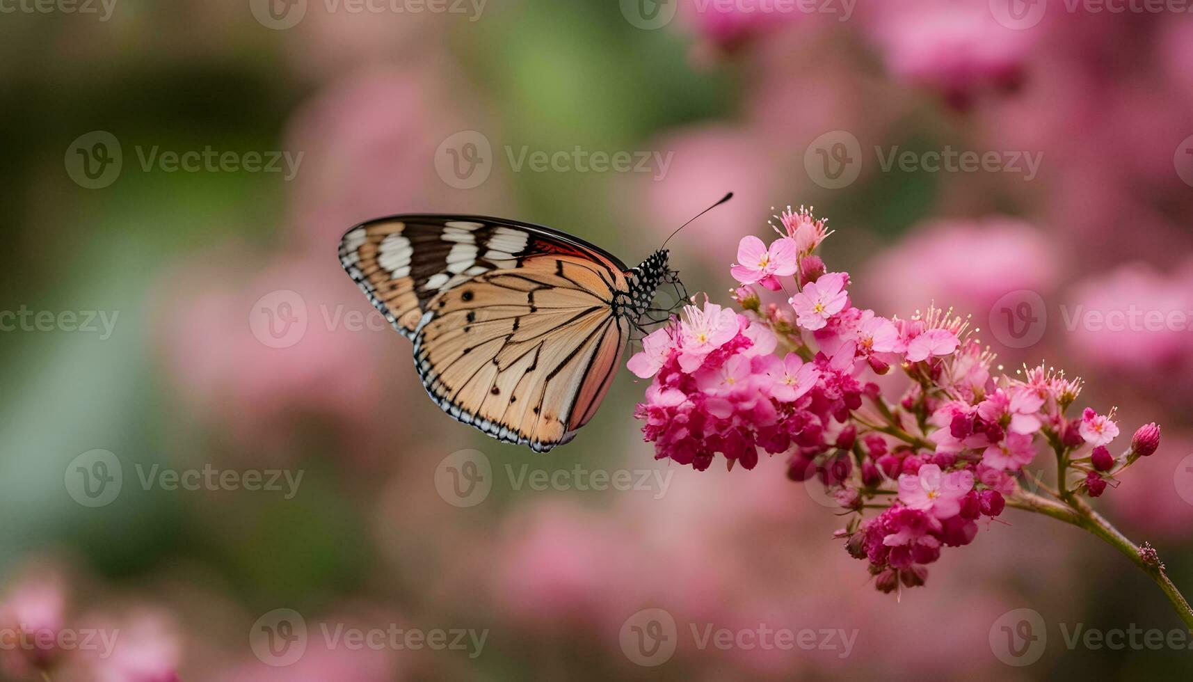 ai gegenereerd een vlinder is zittend Aan een roze bloem foto