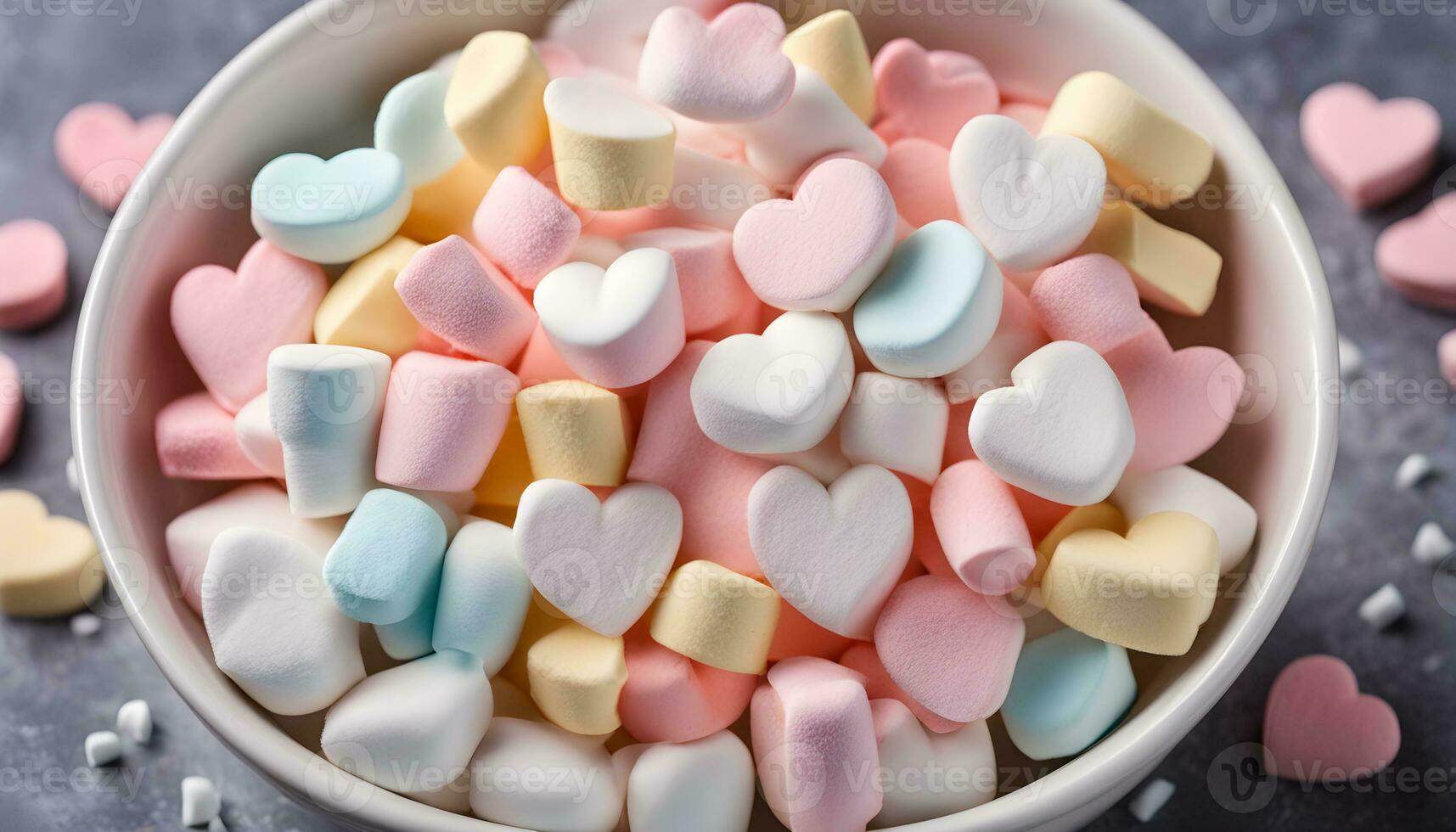 ai gegenereerd een kom gevulde met kleurrijk marshmallows foto