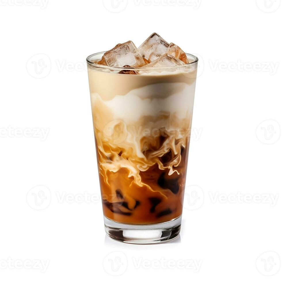 ai gegenereerd bril van koffie melk in glas Aan wit achtergronden. gegenereerd ai foto