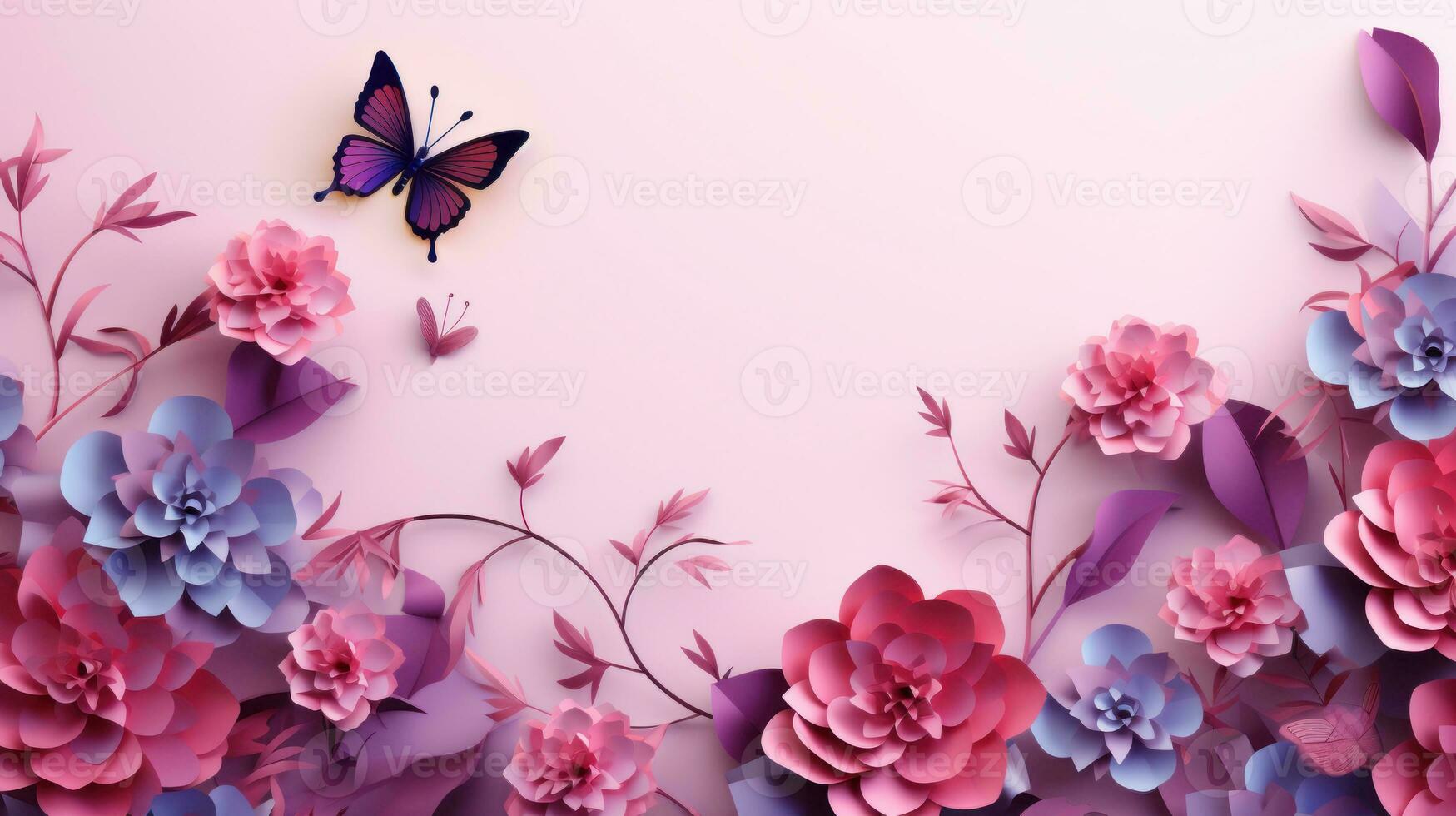 bloem met vlinder en decoratie. ontwerp voor Internationale vrouwen dag, borst kanker bewustzijn, moeder dag, Valentijnsdag dag. concept ontwerp voor advertentie, sociaal media, folder. generatief ai foto