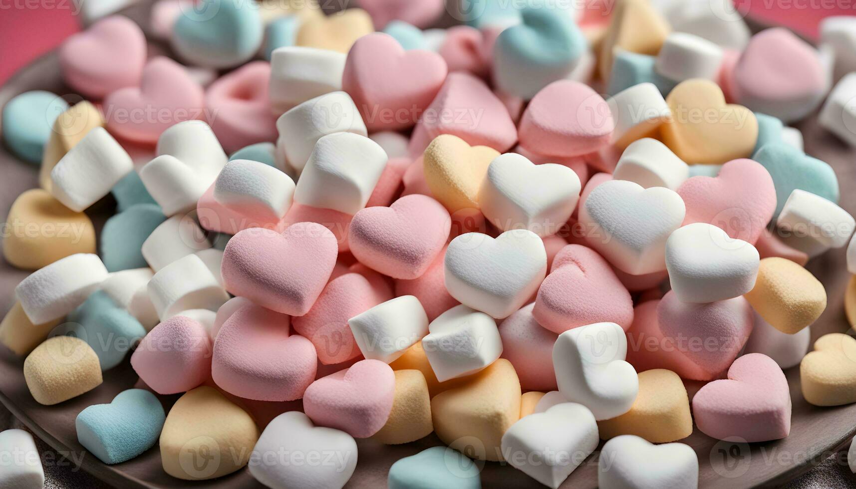 ai gegenereerd een bord vol van marshmallows met harten Aan het foto