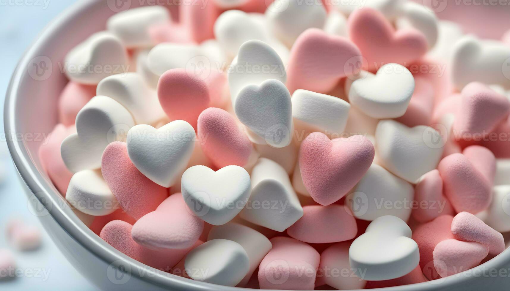 ai gegenereerd een kom van marshmallows met harten in hen foto