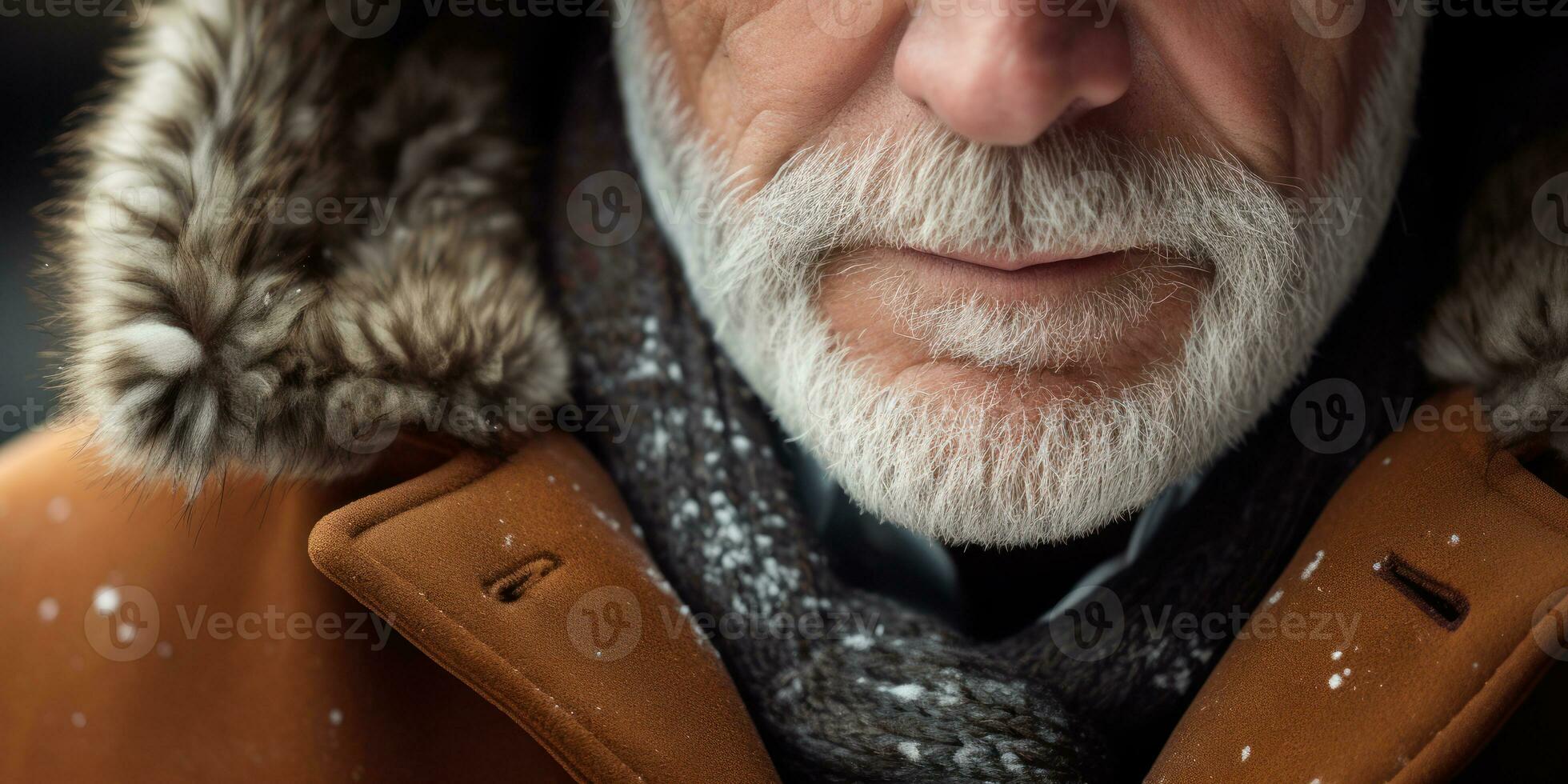 ai gegenereerd ouderen heer met baard, voortreffelijk vacht jas. ai generatief. foto