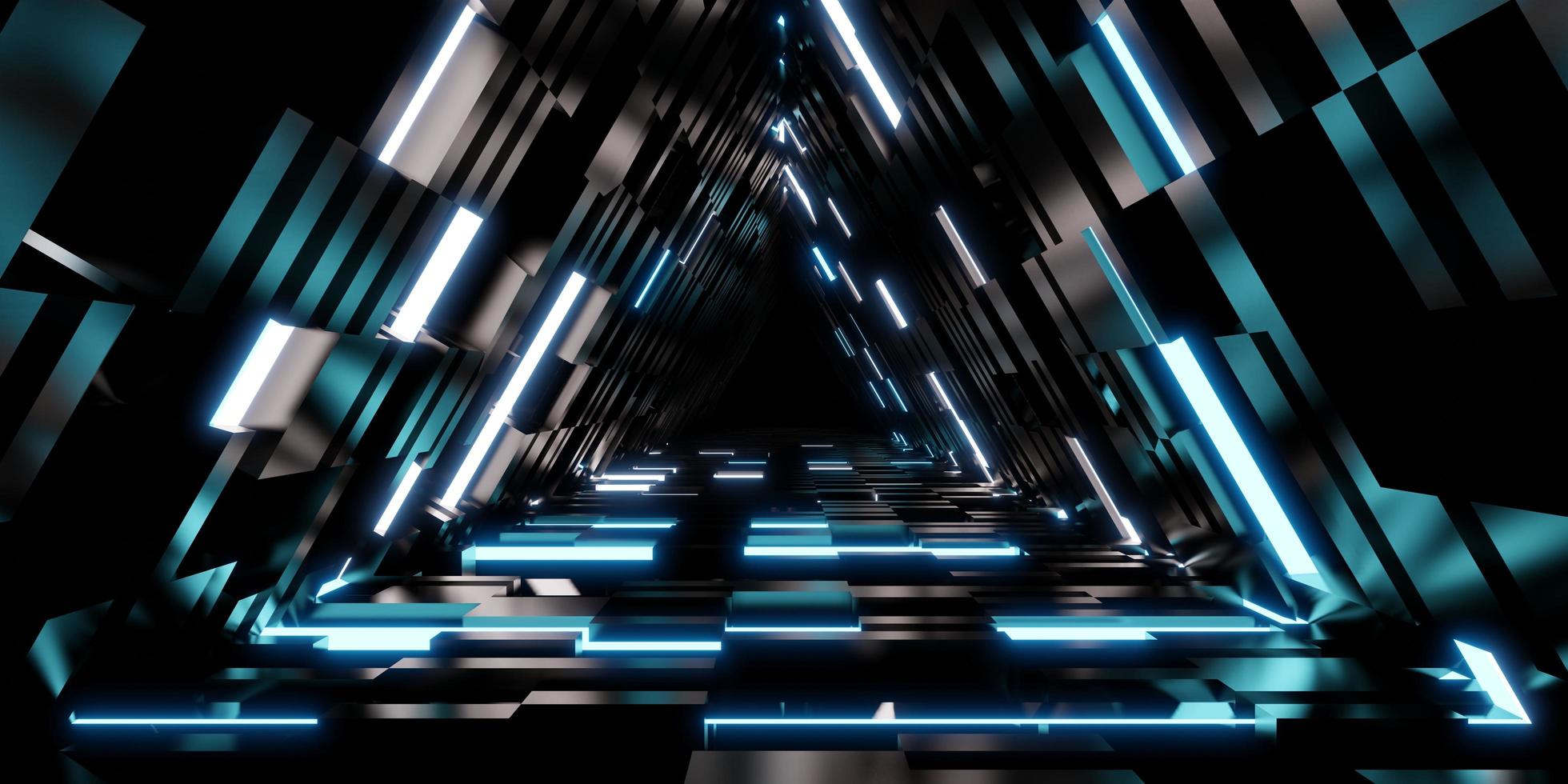 lasertunneltechnologie driehoekige gangdeur van neonlicht foto