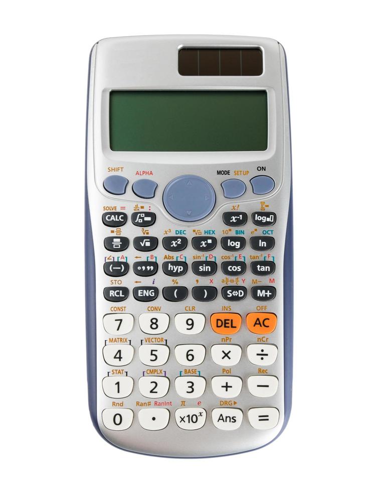 wetenschappelijke rekenmachine geïsoleerd op een witte achtergrond met uitknippad foto