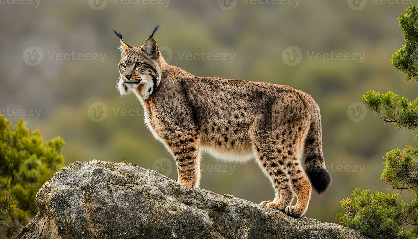 ai gegenereerd een lynx is staand Aan top van een rots foto