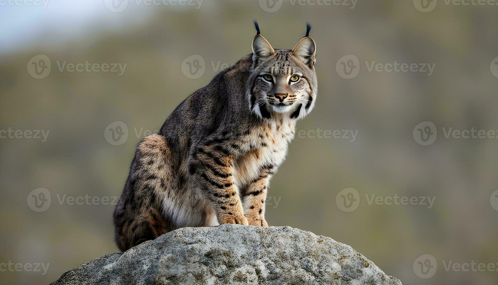 ai gegenereerd een lynx is zittend Aan top van een rots foto