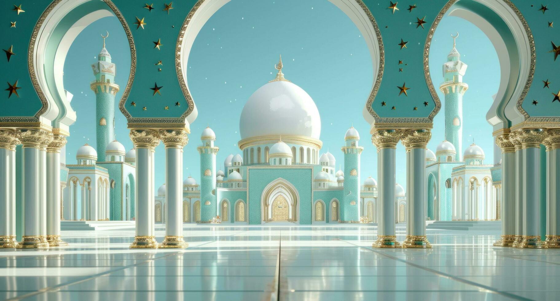 ai gegenereerd een Islamitisch masjid Aan een blauw achtergrond foto