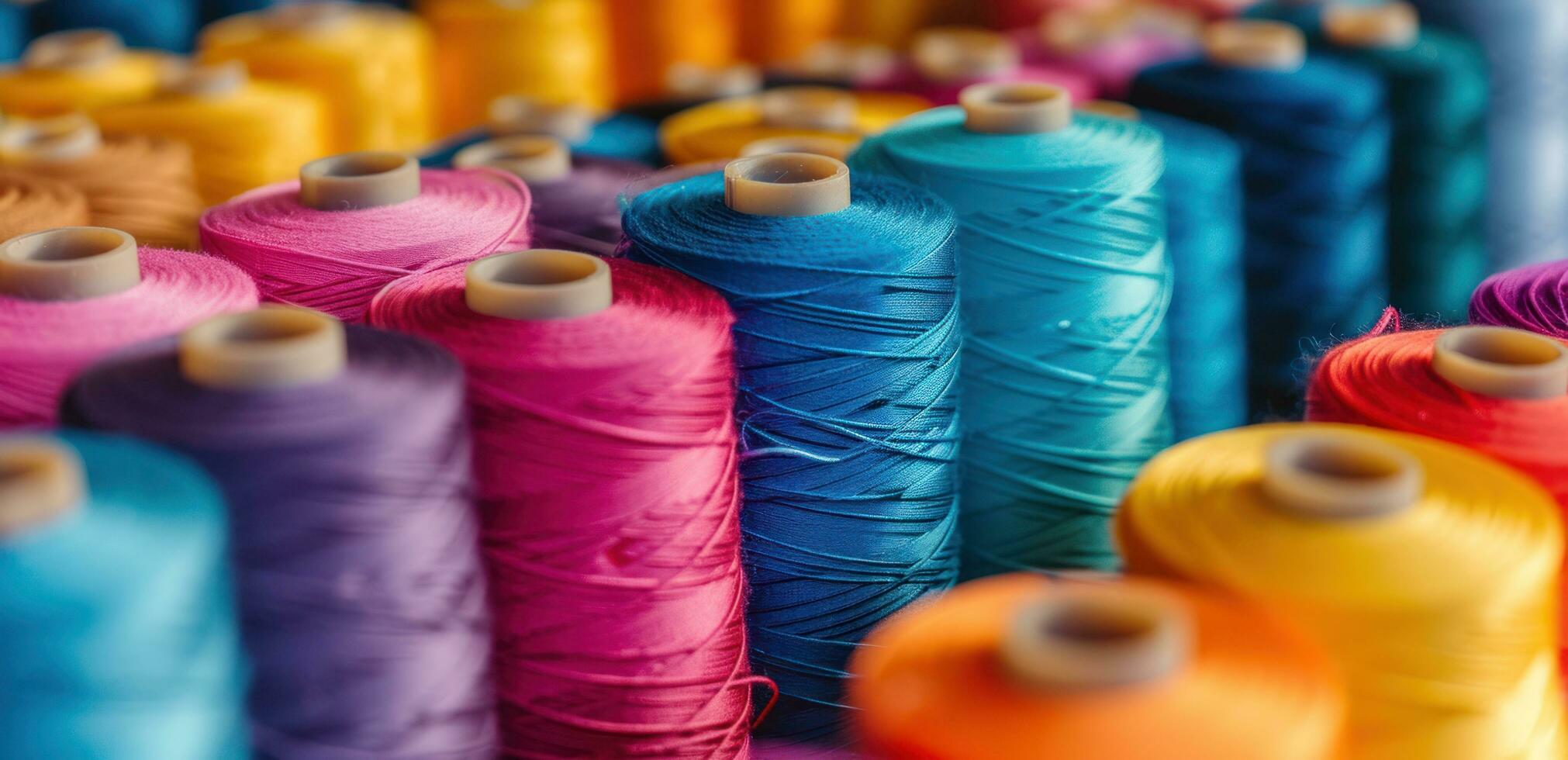 ai gegenereerd kleurrijk naaien draden voor reclame breien foto