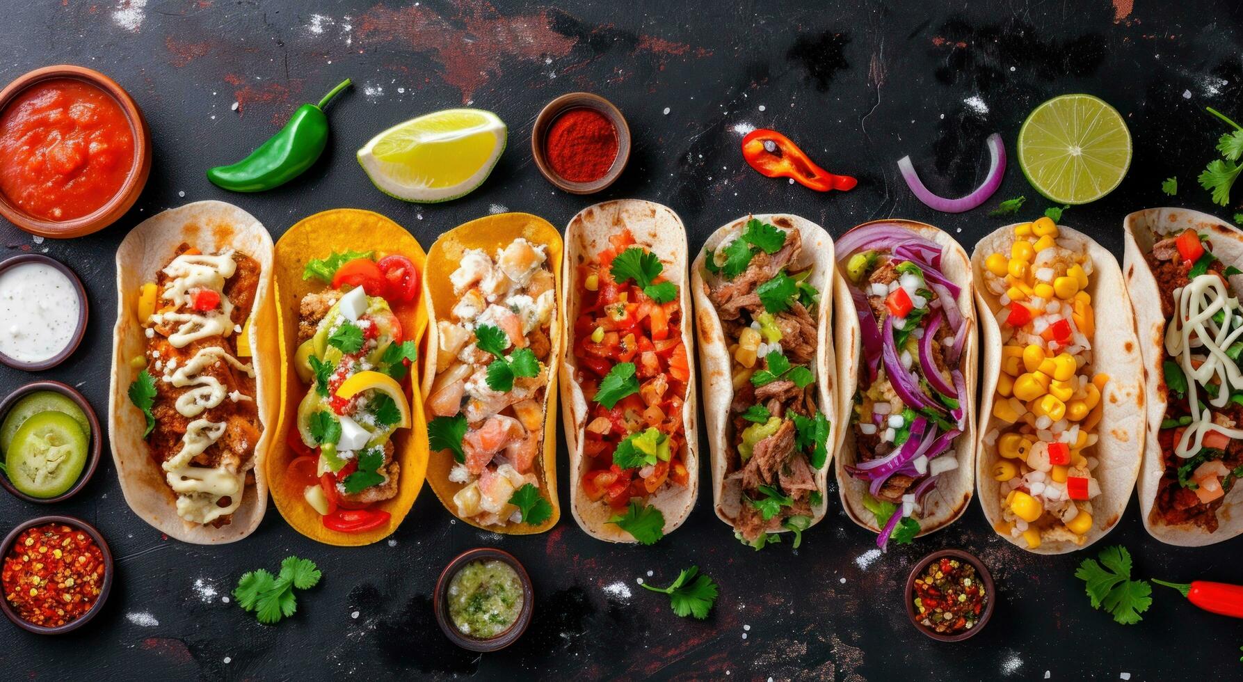 ai gegenereerd taco's in veel verschillend stijlen foto
