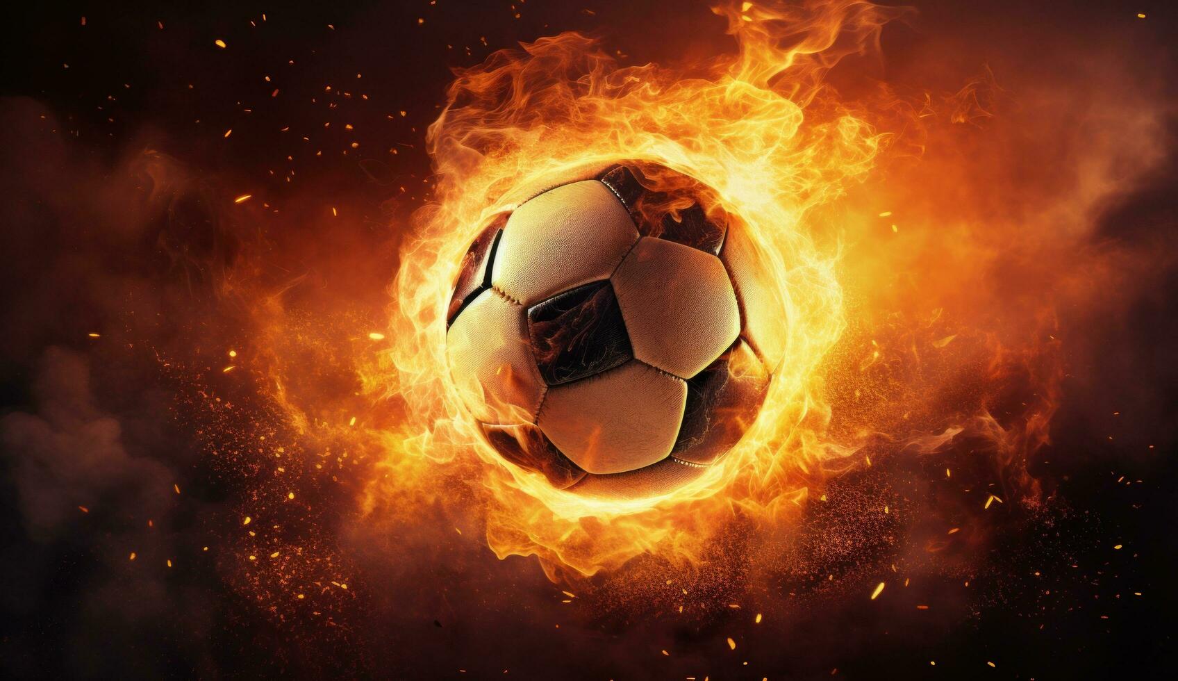 ai gegenereerd een beeld van een voetbal bal dat is omringd door brand foto