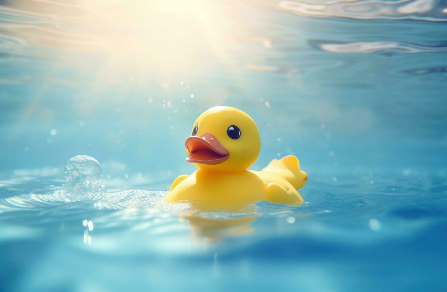 ai gegenereerd een rubber eend in de zwembad met sommige zon lichten foto