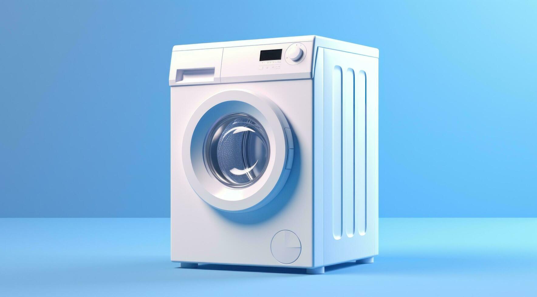 ai gegenereerd een wit het wassen machine is getoond Aan een blauw achtergrond foto