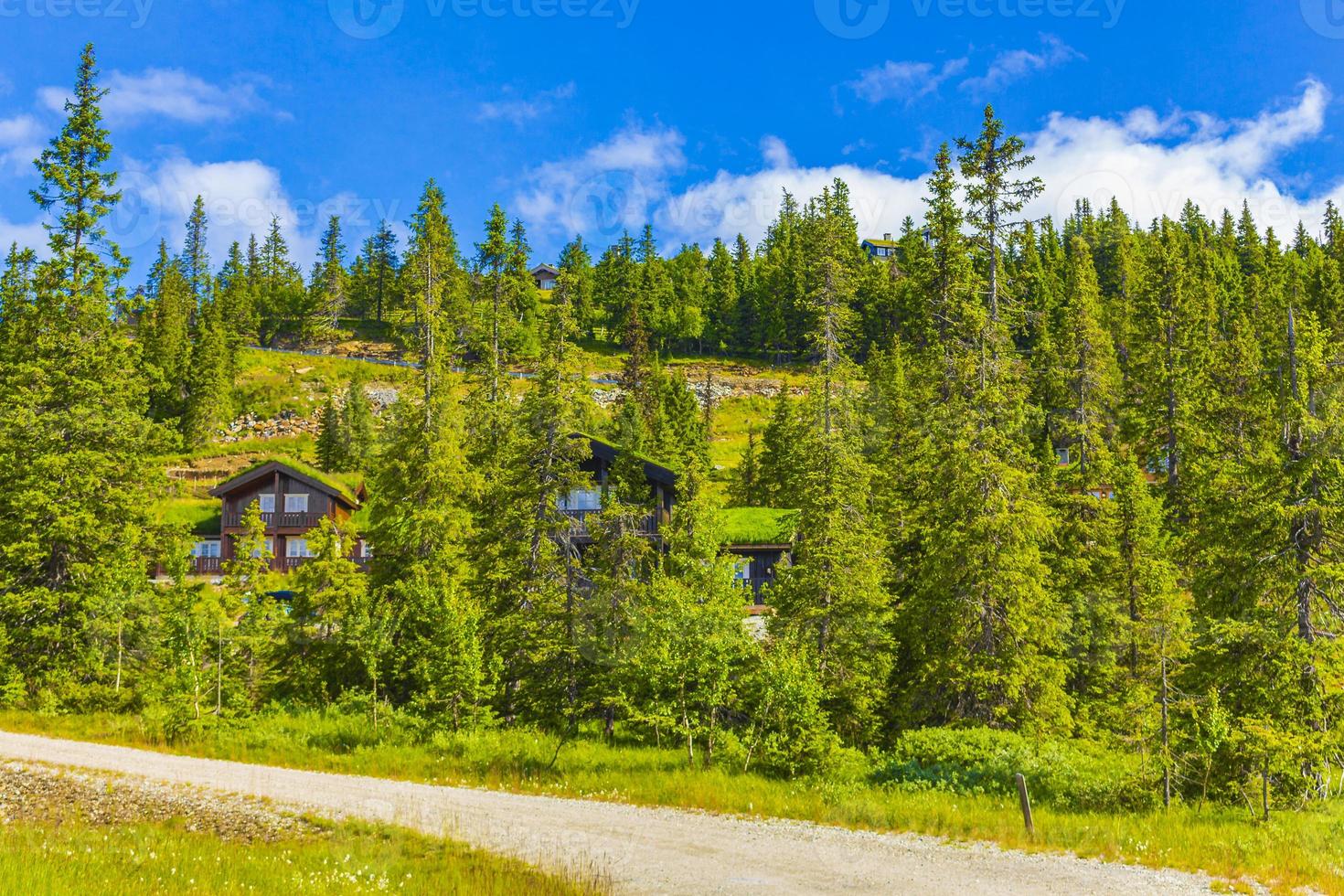 mooie panorama huisjes hutten bergen kvitfjell skigebied favang noorwegen. foto