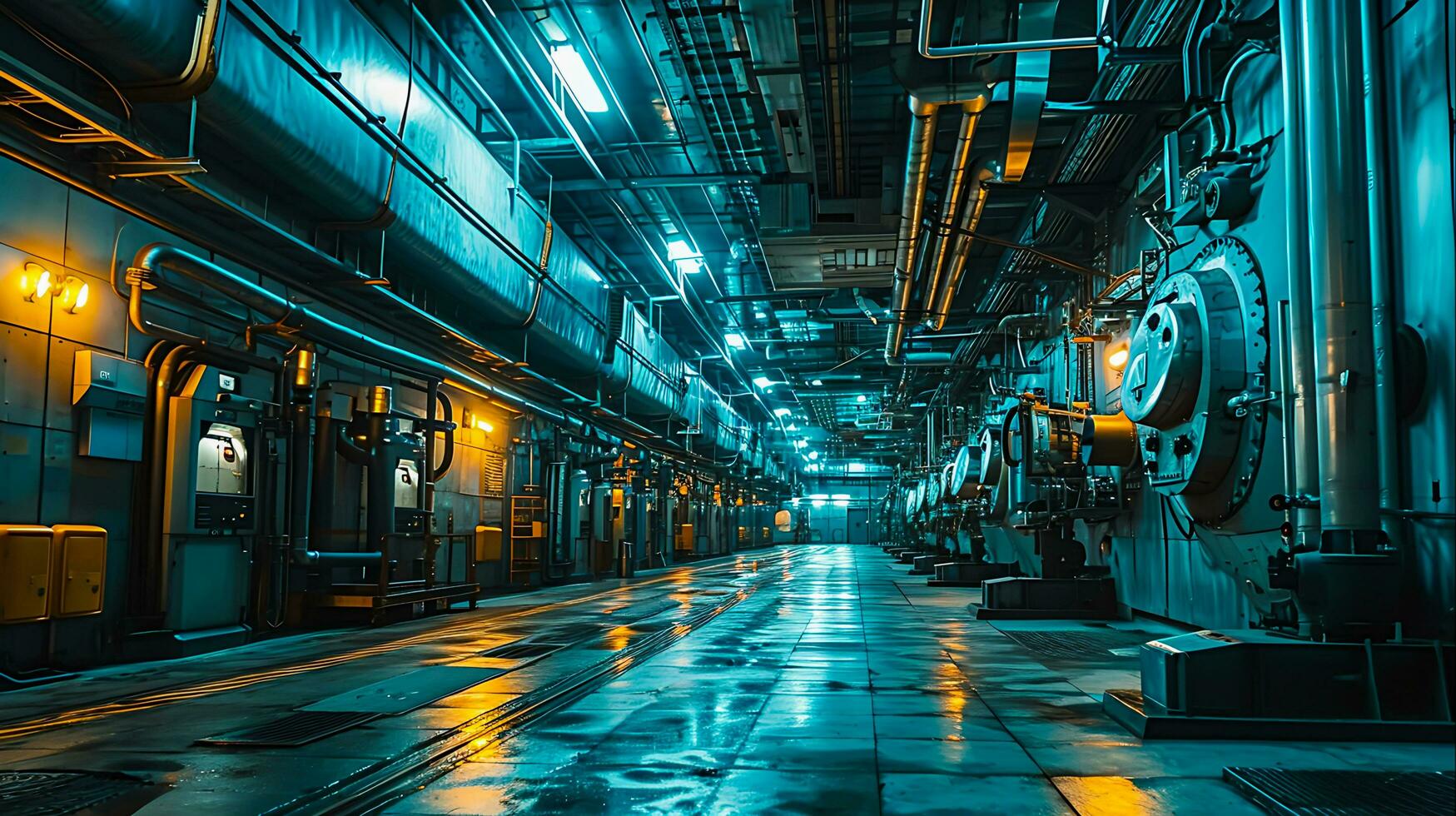 ai gegenereerd vernieuwend atomair futuristische atomair nucleair reactor macht fabriek snijdend rand technologie in energie generatie foto