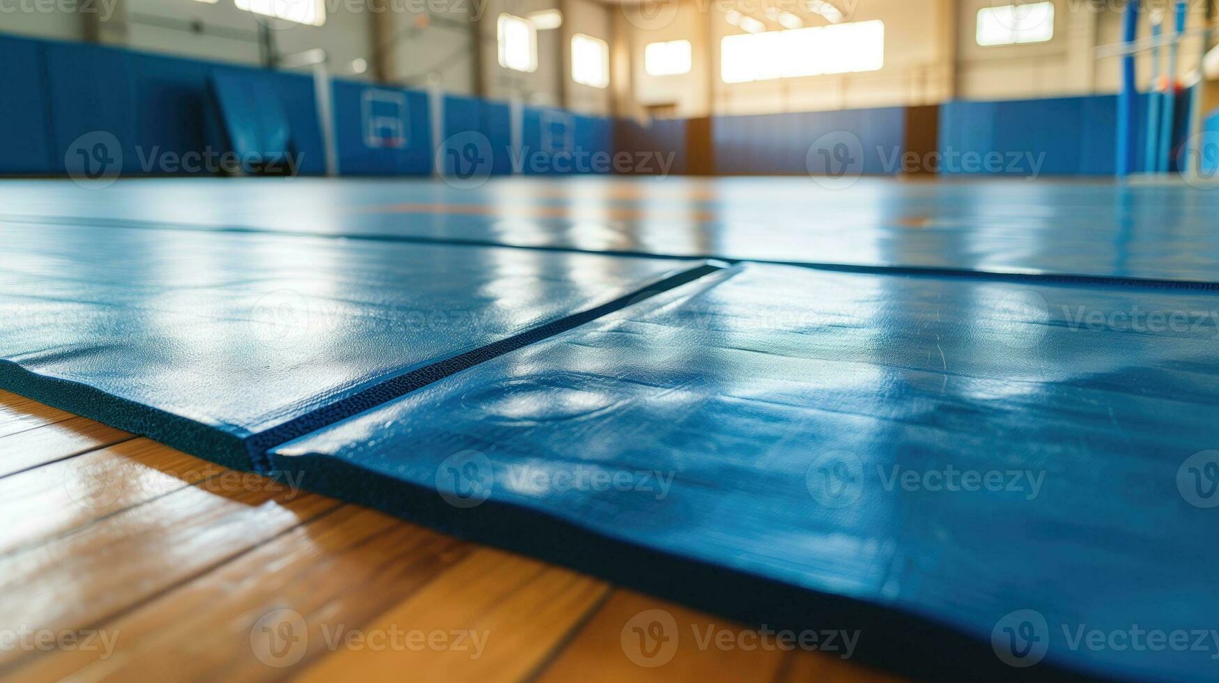 ai gegenereerd blauw tatami matten Aan de verdieping van een sport- Sportschool foto